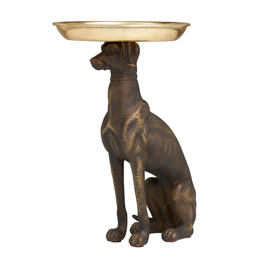 12.75&#x22; Bronze &#x26; Gold Decorative Dog Tray Sculpture